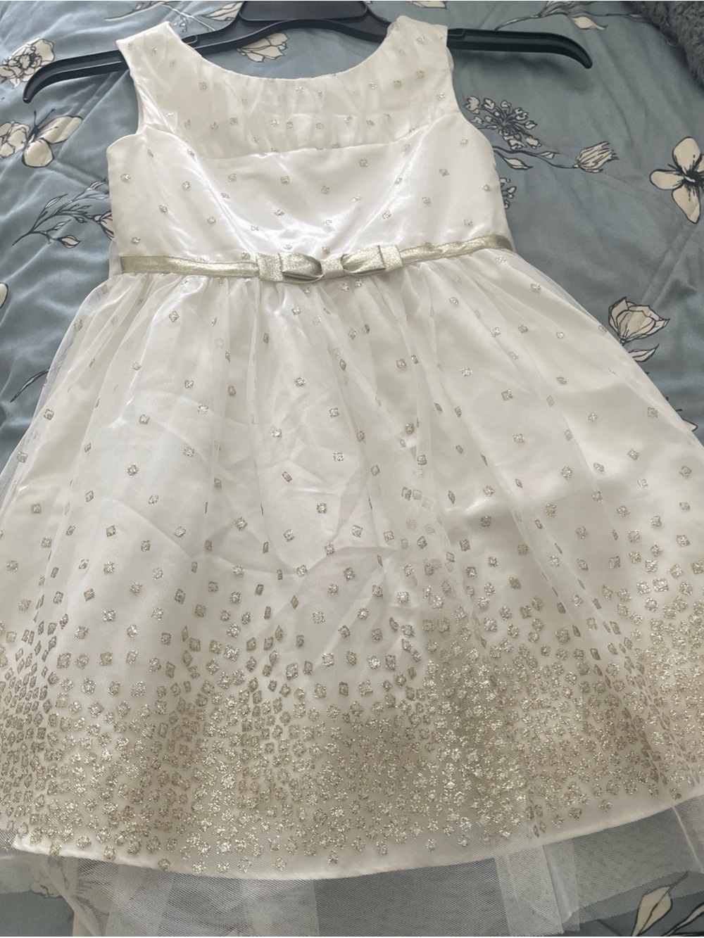 Jona Michelle White Dress with Gold Glitter Belt